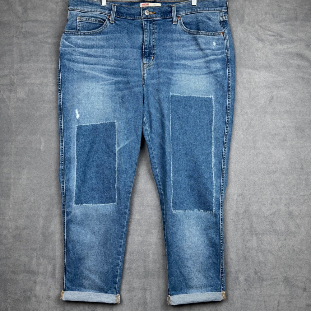 Signature‎ Levi Heritage Boyfriend Jeans Medium Wash Patchwork Size W34